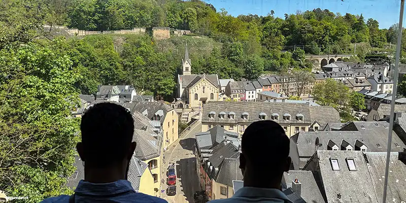 Uitzicht vanuit de lift op Pfaffenthal